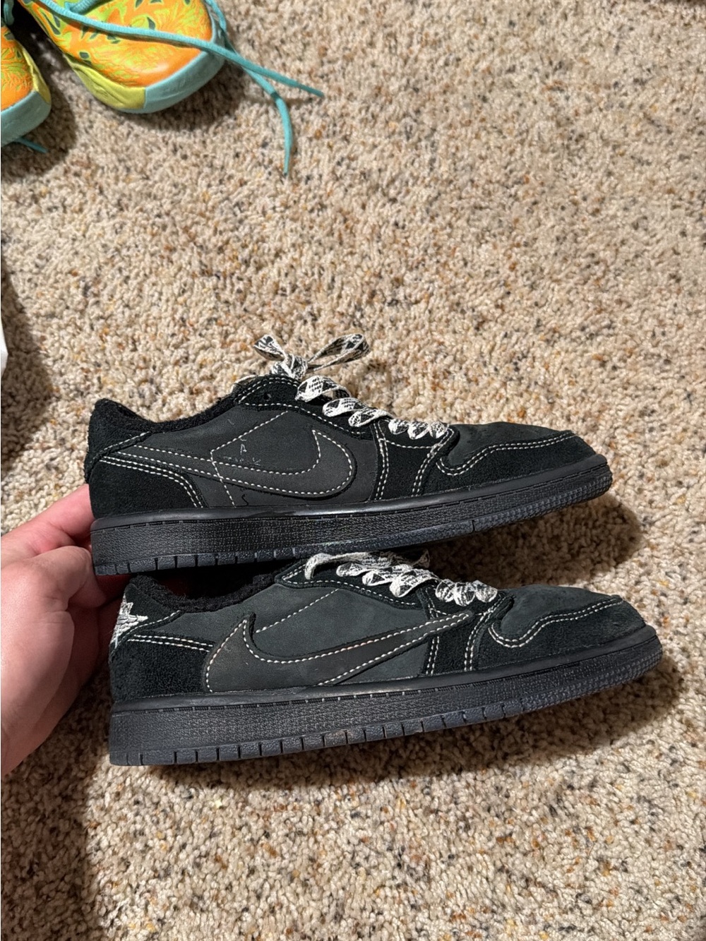 Travis Scott Kids Black Low-Top Sneakers with White Patterned Laces